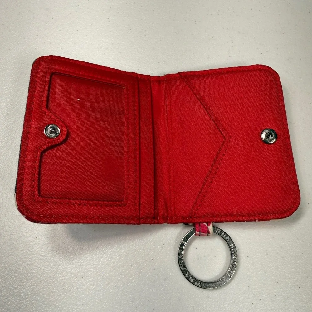 Vera Bradley Floral Quilted ID Case Wallet Key Ring Pink Red Grey Small